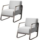 Ver imagem 1 de Kit 2 Poltronas para Sala e Escritório Base de Metal Mubai Linho Cinza