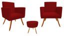 Ver imagem 1 de Kit 2 Poltronas Decorativa Bia + Puff Redondo Suede Vermelho Pés Madeira Ms Decor