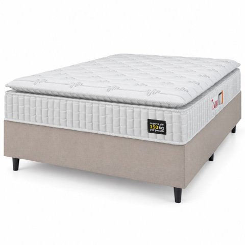Cama Box Casal Colchão Espuma D45 Lazio Pillow Top Suede Branco/Bege Hellen
