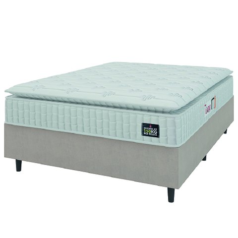 Cama Box Casal Colchão Espuma D45 Lazio Pillow Top Suede Branco/bege Hellen