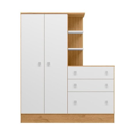 Guarda Roupa Infantil Doce Sonho 2 Portas 3 Gavetas MDF Freijo com Branco Brilho Qmovi