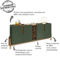 Buffet 190cm Adega 050520 E Cristaleira 4 Portas 50519 Verde Oliva Cedro DCASA - 3