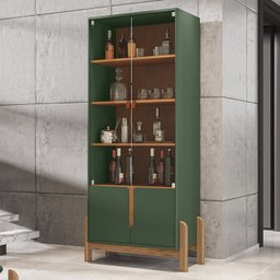 Buffet 190cm Adega 050520 E Cristaleira 4 Portas 50519 Verde Oliva Cedro DCASA - 2