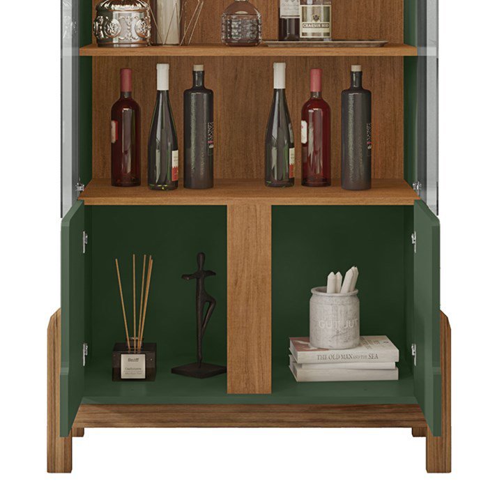Buffet 190cm Adega 050520 E Cristaleira 4 Portas 50519 Verde Oliva Cedro DCASA - 6