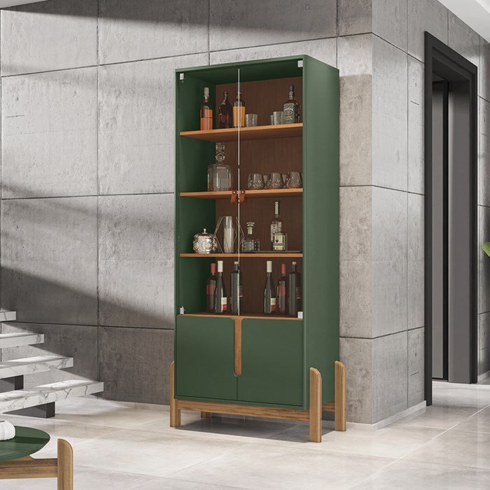 Buffet 190cm Adega 050520 E Cristaleira 4 Portas 50519 Verde Oliva Cedro DCASA - 7