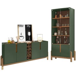 Buffet 190cm Adega 050520 E Cristaleira 4 Portas 50519 Verde Oliva Cedro DCASA - 1