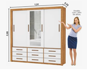 Ver imagem 3 de Guarda Roupa Casal com Espelho 3 Portas de Correr 9 Gavetas 208cm Anjos Cinamomo/Branco - Carioca Móveis