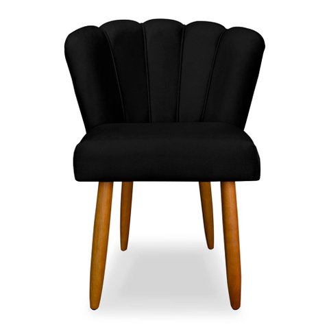 Cadeira de Jantar Pétala Estofada Pés Palito Veludo Preto - Montanaris Decor