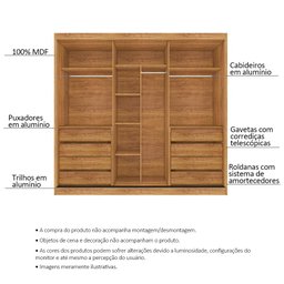 Guarda Roupa Casal 3 Portas de Correr 8 Gavetas Tókio Cedro - Saga Decor - 3
