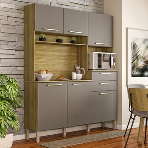 Armario de Cozinha Compacta 6 Portas 2 Gavetas Montesa - Freijó/gris