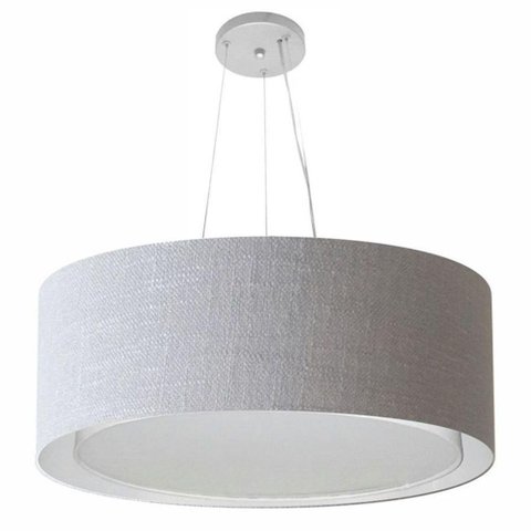 Lustre Pendente Cilíndrico Duplo Md-4126 Cúpula em Tecido 80x30cm Rustico Cinza - Bivolt