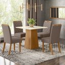 Ver imagem 1 de Conjunto Sala de Jantar Mesa Dora Tampo 90cm em Laca com 4 Cadeiras Dora Marrom/Nature/Off White/Amêndoa