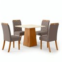 Ver imagem 2 de Conjunto Sala de Jantar Mesa Dora Tampo 90cm em Laca com 4 Cadeiras Dora Marrom/Nature/Off White/Amêndoa