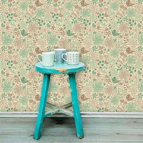Papel de Parede Adesivo Lavável f0110 Floral Pássaro
