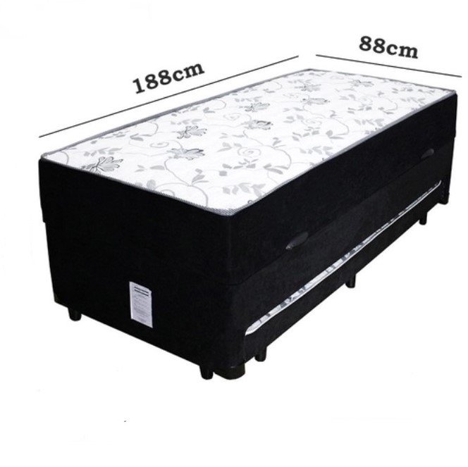 Cama Box Baú Solteiro Conjugada de Mola com Cama Auxiliar Bicama 3 em 1 Suede Preto - 2