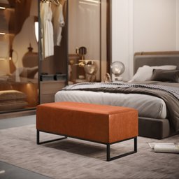 Puff Decorativo Para Sala de Estar Cléo W01 Base de Ferro 90 cm Couríssimo Camel - Lyam Decor - 2