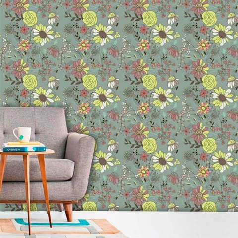 Papel de Parede Adesivo Lavável f0144 Floral Estatico