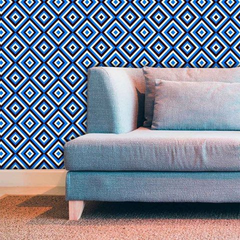 Papel de Parede Auto Adesivo Lavável Abstrato ab0001 Retrô Azul