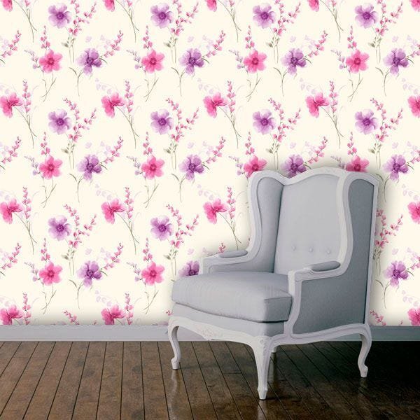 Papel de Parede Adesivo Lavável f0044 Floral Bege Claro - 1