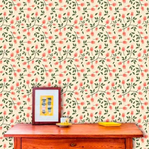 Papel de Parede Adesivo Lavável f0045 Floral Xadrez Vintage