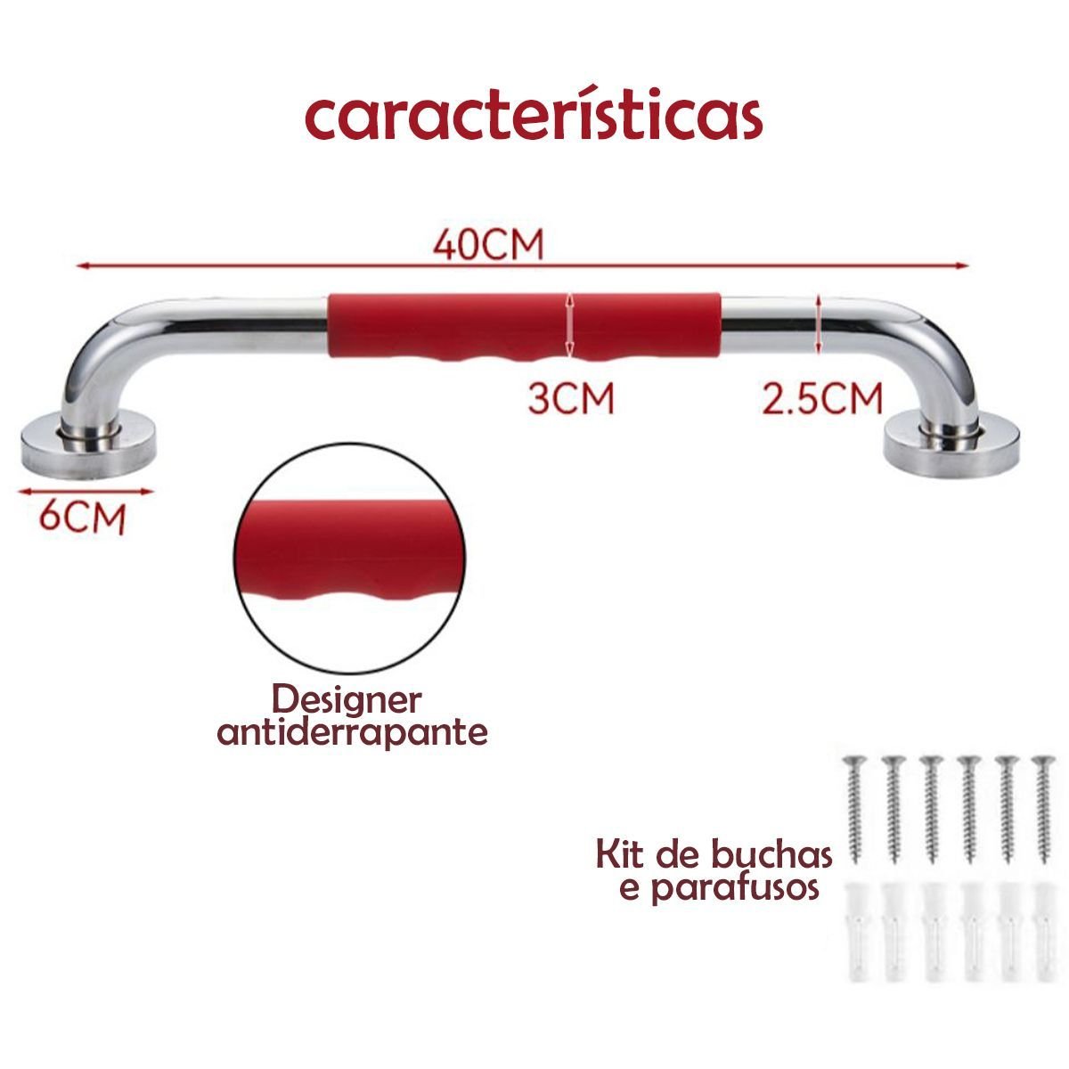 Barra Alça Apoio 40cm Suporte Antiderrapante Acessivel Pcd Cadeirante Gestante Idoso Criança Box Ban - 2