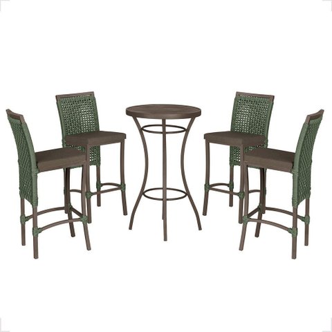 Mesa Bistrô e 4 Banquetas Roma Marrom Corda Náutica Estofado 9 Trama Original
