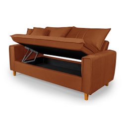 Sofa Living com Bau Multiuso 3 Lugares Suede Pes em Madeira: Terracota - 3