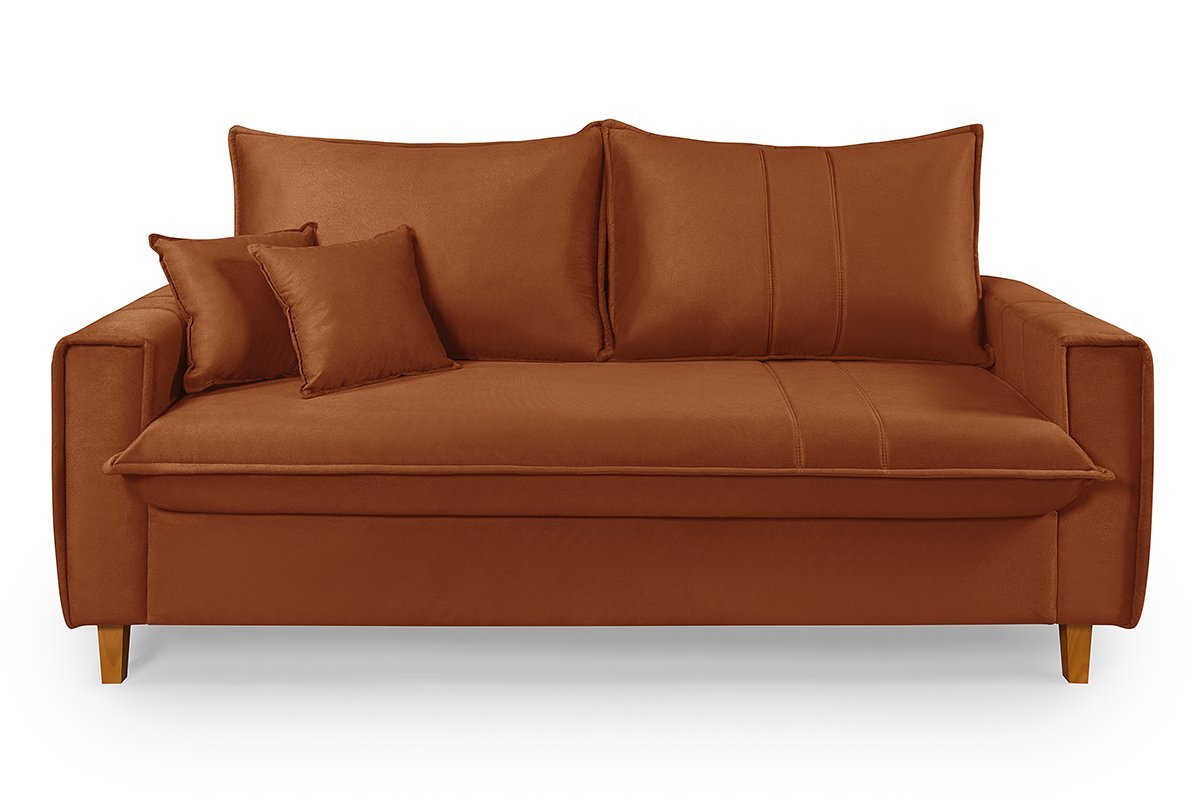 Sofa Living com Bau Multiuso 3 Lugares Suede Pes em Madeira: Terracota - 4