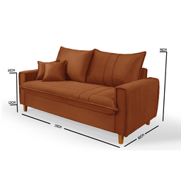 Sofa Living com Bau Multiuso 3 Lugares Suede Pes em Madeira: Terracota - 6