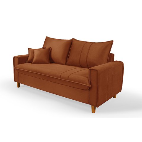 Sofa Living com Bau Multiuso 3 Lugares Suede Pes em Madeira: Terracota