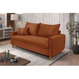 Sofa Living com Bau Multiuso 3 Lugares Suede Pes em Madeira: Terracota - 2