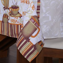 Kit 4 Capas de Cadeira + Toalha de Mesa + Cortina Sala de Jantar Cozinha Dos Sonhos Completa Cappucc - 3