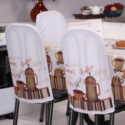 Kit 4 Capas de Cadeira + Toalha de Mesa + Cortina Sala de Jantar Cozinha Dos Sonhos Completa Cappucc - 2