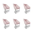 Ver imagem 1 de Kit 6 Poltronas Luxo Alana Suede Rosa Bebê Base Ferro Preto - Pallazio