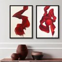 Ver imagem 2 de Kit 2 Quadros Abstratos Arte Moderna Vermelhos 24x18cm - com Vidro:madeira Preta