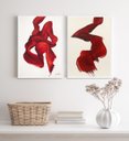 Ver imagem 1 de Kit 2 Quadros Abstratos Arte Moderna Vermelhos 24x18cm - com Vidro:madeira Preta