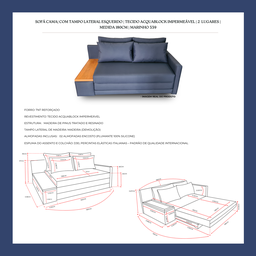 Sofá Cama | Tampo Lateral Esquerdo | Tecido Impermeável | 2 Lugares | Medida 180cm | Azul Marinho - 5
