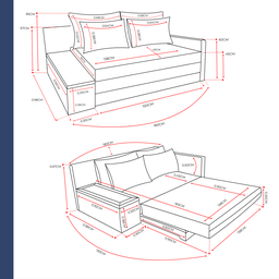 Sofá Cama | Tampo Lateral Esquerdo | Tecido Impermeável | 2 Lugares | Medida 180cm | Azul Marinho - 8