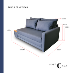 Sofá Cama | Tampo Lateral Esquerdo | Tecido Impermeável | 2 Lugares | Medida 180cm | Azul Marinho - 7