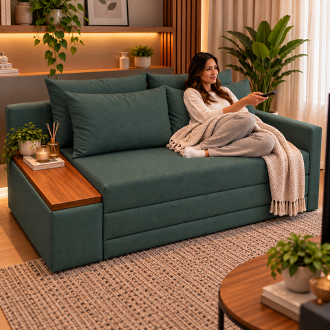 Sofá Cama | Tampo Lateral | Tecido Impermeável | 180cm | Floresta