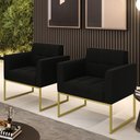 Ver imagem 5 de Kit 2 Poltronas Elisa Suede Preto Base Metálica Industrial Dourado - D\'rossi