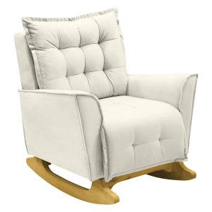 Poltrona Amamentação de Balanço Helena Veludo Quarto Bebê:creme