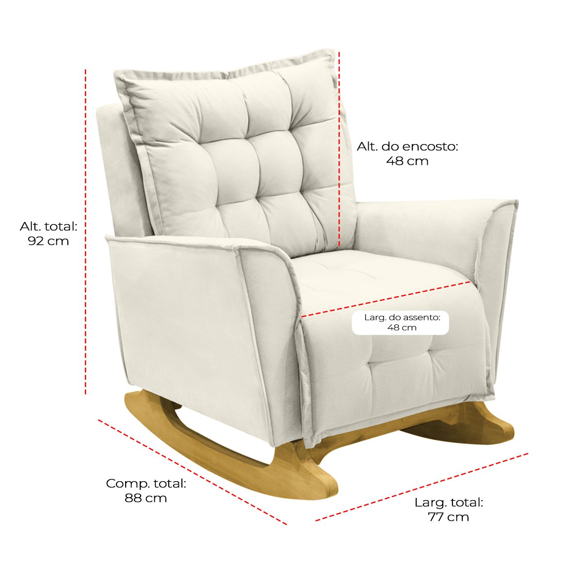 Poltrona Amamentação de Balanço Helena Veludo Quarto Bebê:creme - 5