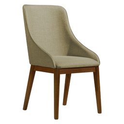 Cadeira de Jantar Elisa Nobre Estofada Liso Linho Bege Base Madeira Maciça Imbuia - 1