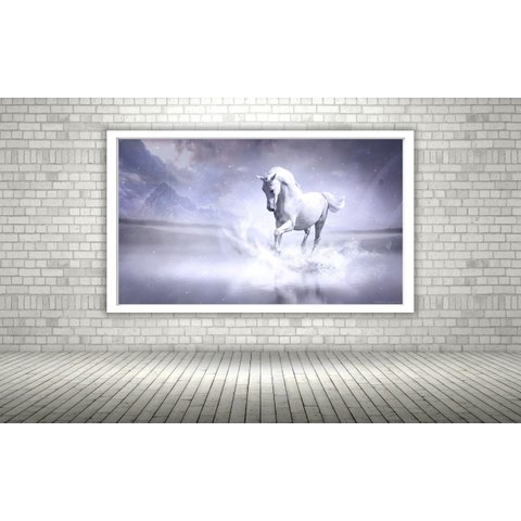 Quadro Decorativo Cavalo Branco Lago - 70x50cm:moldura Branca