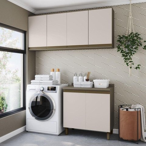 Lavanderia Modulada Lora 6 Portas 4 Prateleiras MDF 160cm Amadeirado Casa 812
