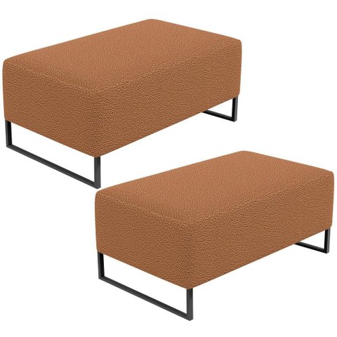 Kit 02 Puffs Decorativo Sala De Estar Cléo 90cm Base De Ferro Preto W01 Bouclê Terracota - Lyam