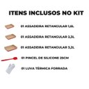 Ver imagem 2 de Jogo de Assadeiras Forma Retangular 03 Peças Antiaderentes + Luva Térmica + Pincel de Silicone Verme