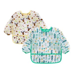 Babador Manga Longa Impermeável Blw Kit 2unds Alce e Cactos Baby Babador Blw, Babador Manga Longa, B