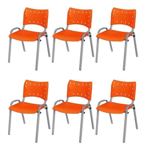 Cadeira Iso Base Cinza Escola, Escritório Laranja Kit 6 Un